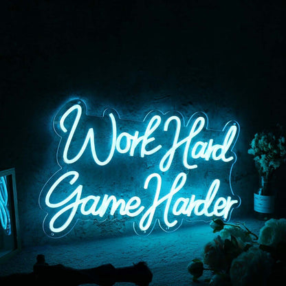 Work Hard Game Harder Blue Led Neon Sign | Shineneon