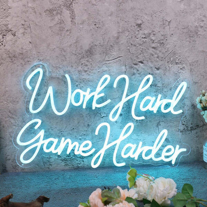 Work Hard Game Harder Blue Led Neon Sign | Shineneon
