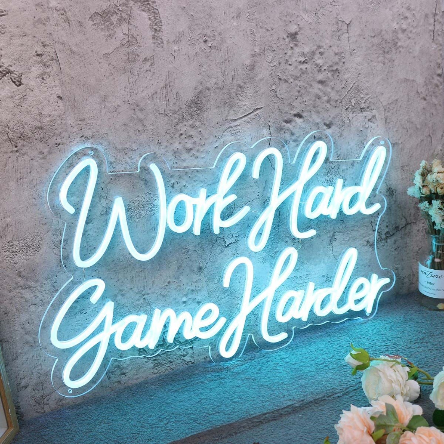 Work Hard Game Harder Blue Led Neon Sign | Shineneon