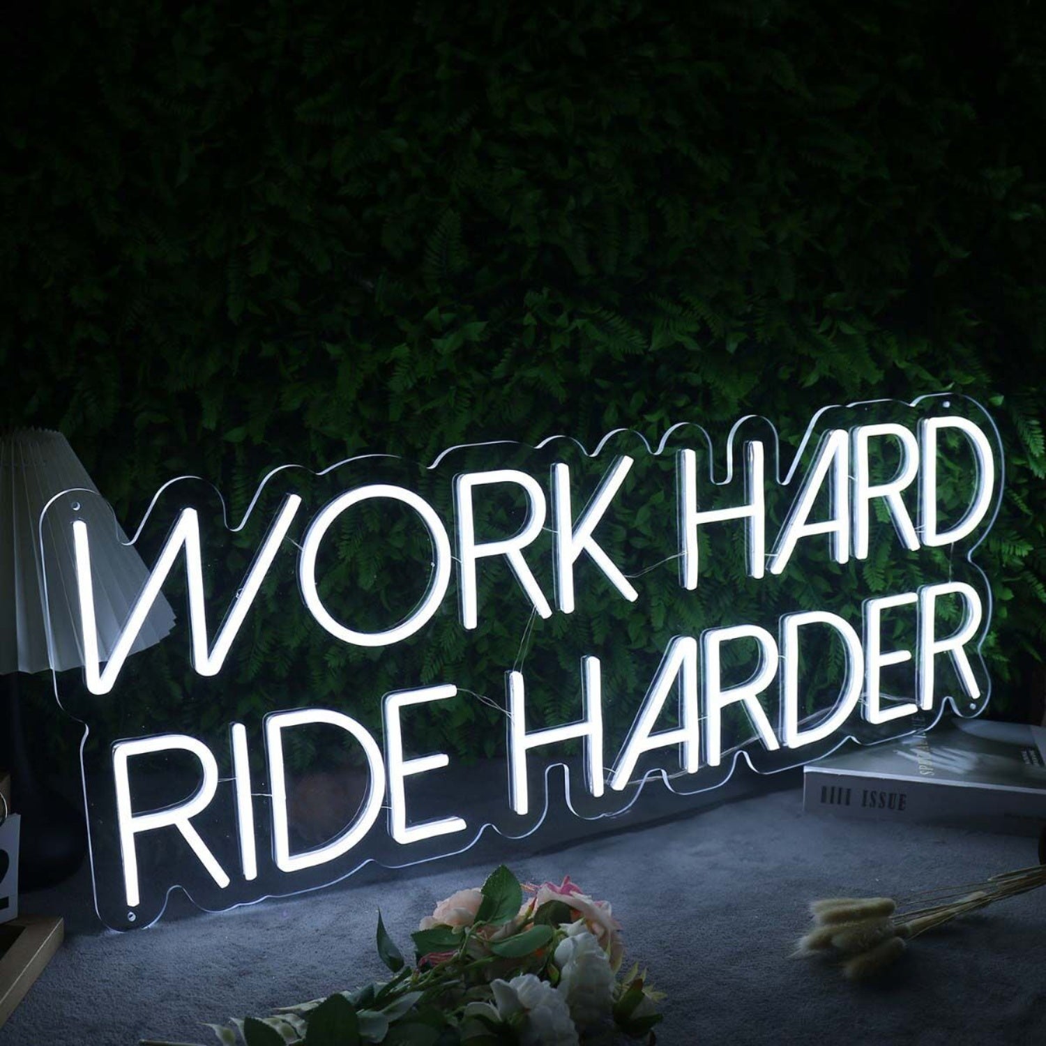 Work Hard Ride Harder White Led Neon Sign | Shineneon