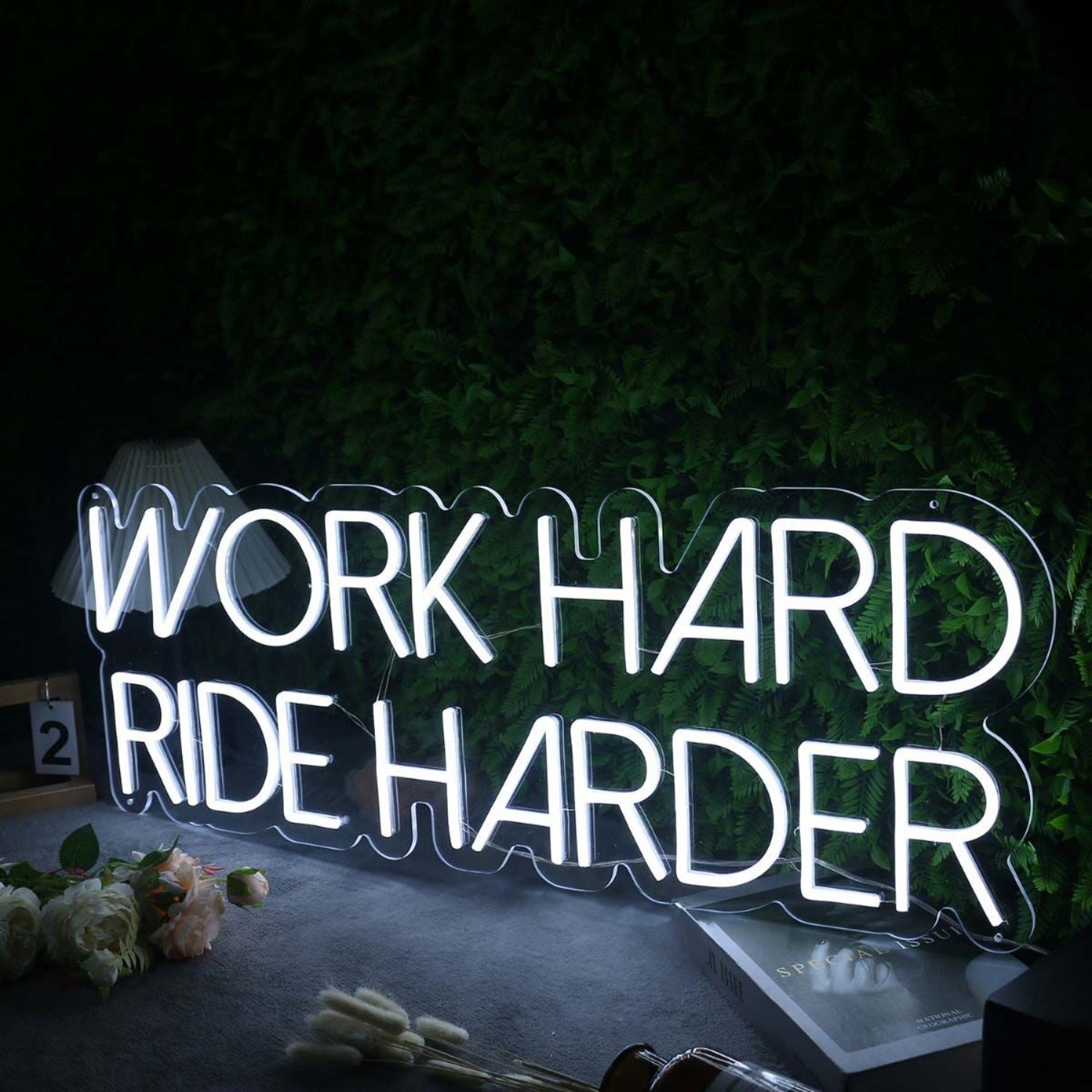 Work Hard Ride Harder White Led Neon Sign | Shineneon