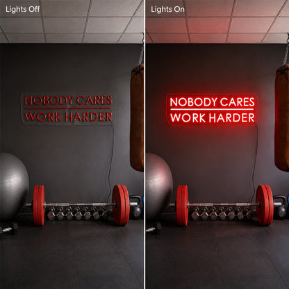 Work Harder Gym Neon Sign LED Neon Sign day and night comparison