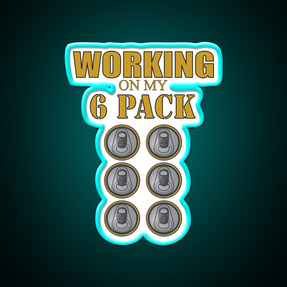Working On My 6 Pack Funny Dark Yellow Beer Bar Decor Led Neon Sign Rgb Color - Size and dimension reference