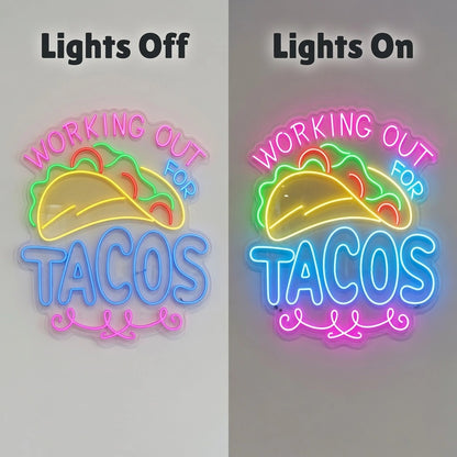 Working Out Tacos Wall Decor LED Neon Sign - 06 Day Night Comparison