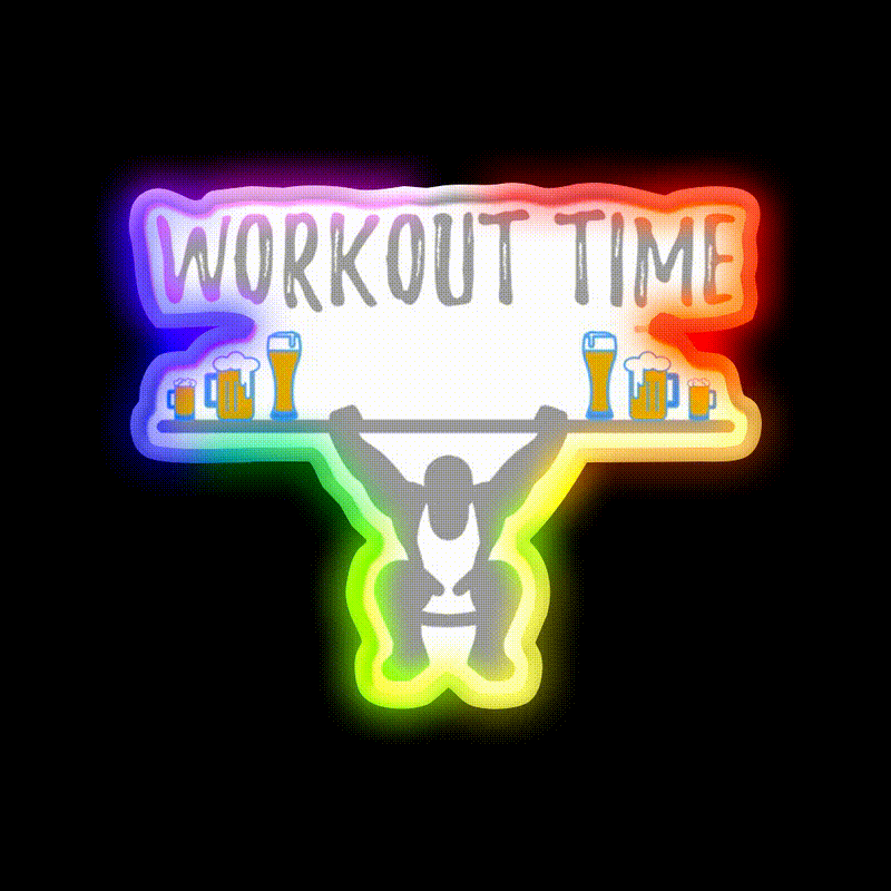 Workout Time With Beer Man Cave Bar Led Neon Sign Rgb Color