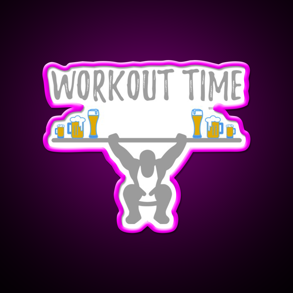 Workout Time With Beer Man Cave Bar Led Neon Sign Rgb Color