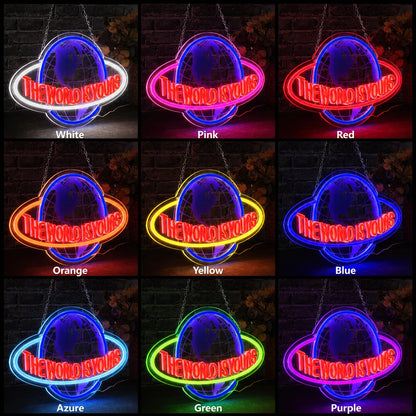World Globe Neon Sign LED Neon Sign color grid