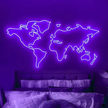 World Map Diverse Neon Display Celebrating Global Connections - Shineneon