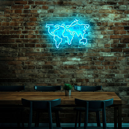 World Map Large Neon Sign Wall Decor