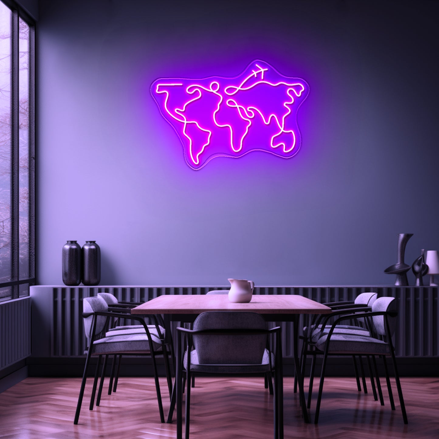 World Map Large Neon Sign Wall Decor