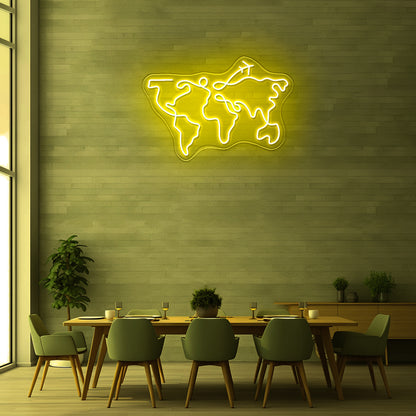 World Map Large Neon Sign Wall Decor