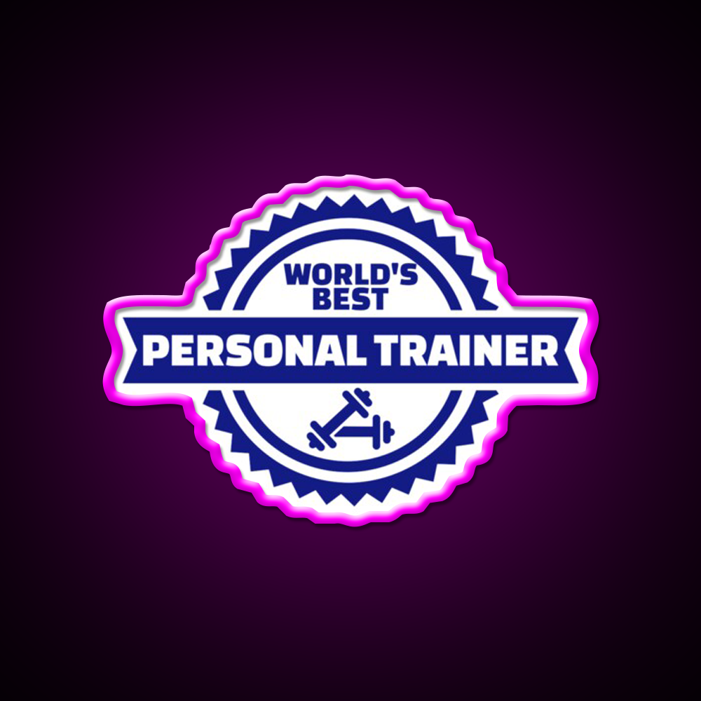 World S Best Personal Trainer Gym Fitness Led Neon Sign Rgb Color - Neon sign mounted on wall in room