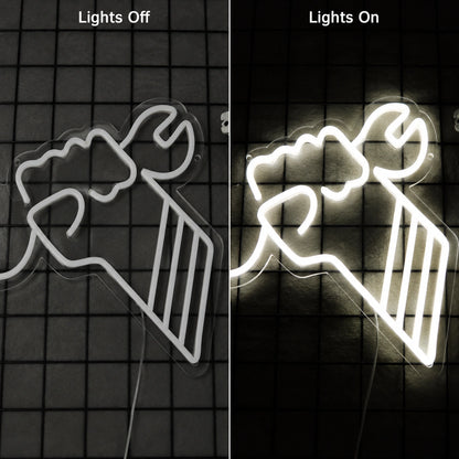 Wrench Fist Neon Sign LED Neon Sign day and night comparison