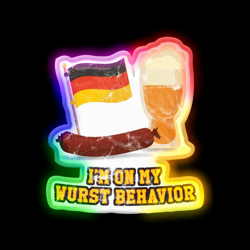 Wurst Behavior Funny German Oktoberfest Beer Bar Decor Led Neon Sign Rgb Color - LED neon sign close-up detail