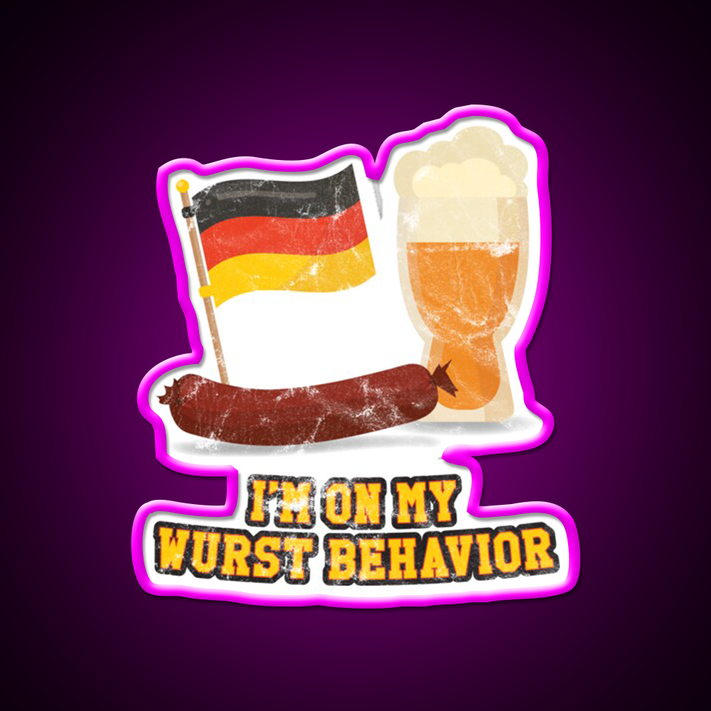 Wurst Behavior Funny German Oktoberfest Beer Bar Decor Led Neon Sign Rgb Color - Neon sign mounted on wall in room