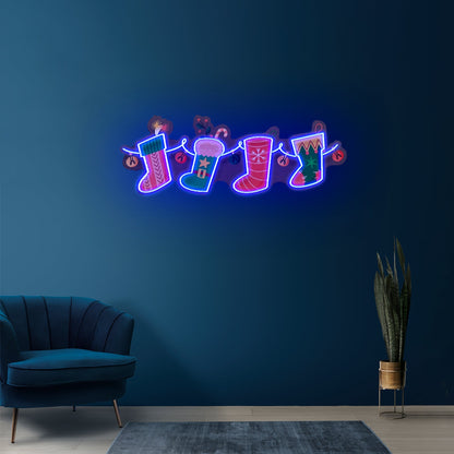 Xmas Socks Family Led Neon Acrylic Artwork For Sale - Shineneon