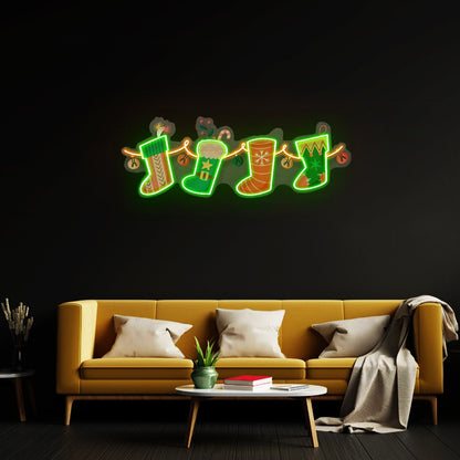 Xmas Socks Family Led Neon Acrylic Artwork For Sale - Shineneon
