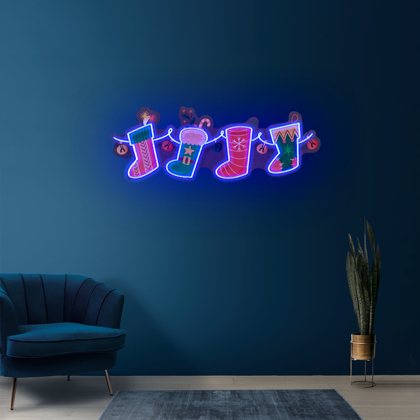 Xmas Socks Family Led Neon Acrylic Artwork For Sale