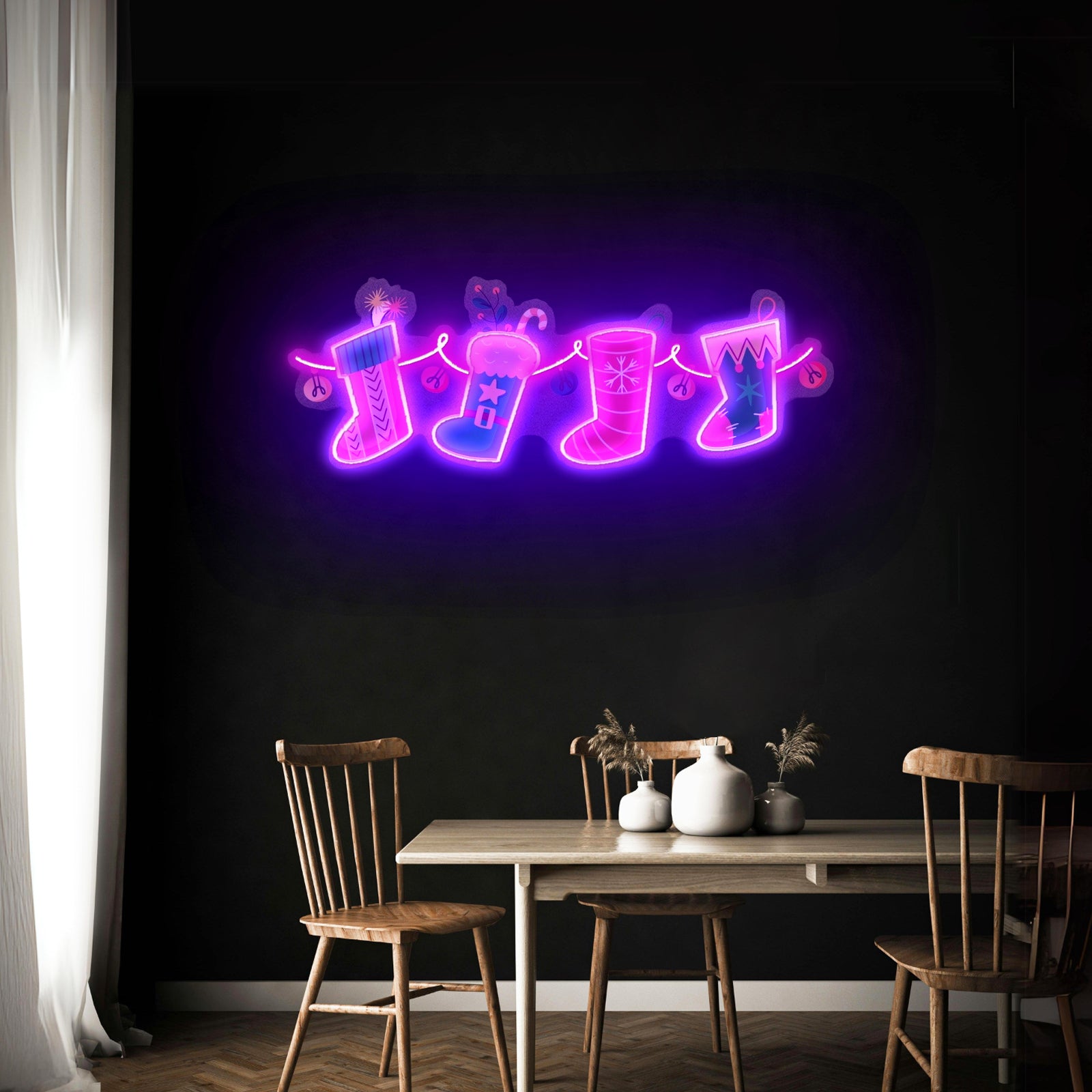 Xmas Socks Family Led Neon Acrylic Artwork For Sale