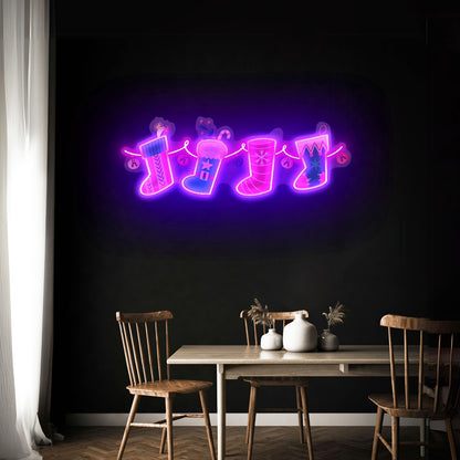 Xmas Socks Family Led Neon Acrylic Artwork For Sale