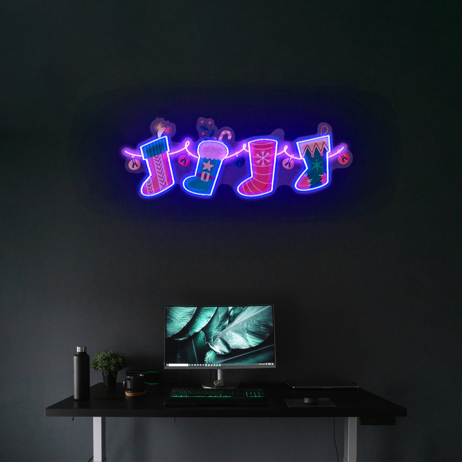 Xmas Socks Family Led Neon Acrylic Artwork For Sale