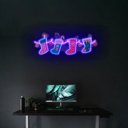 Xmas Socks Family Led Neon Acrylic Artwork For Sale
