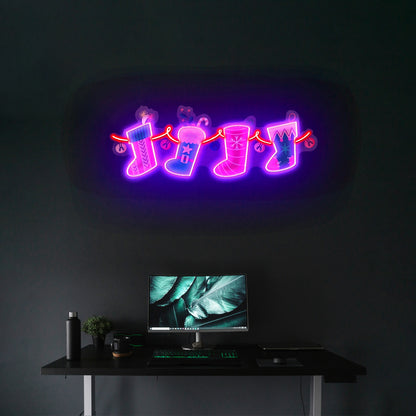 Xmas Socks Family Led Neon Acrylic Artwork For Sale