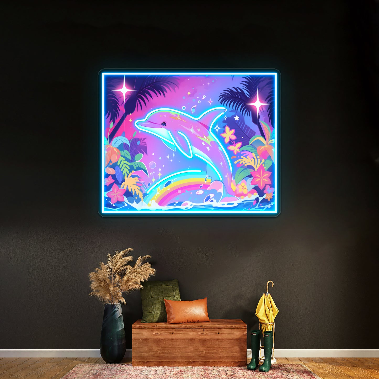 Y2k Aesthetic Dayglow Dolphin Dance Artwork Led Neon Signs