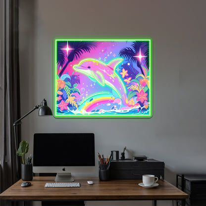 Y2k Aesthetic Dayglow Dolphin Dance Artwork Led Neon Signs