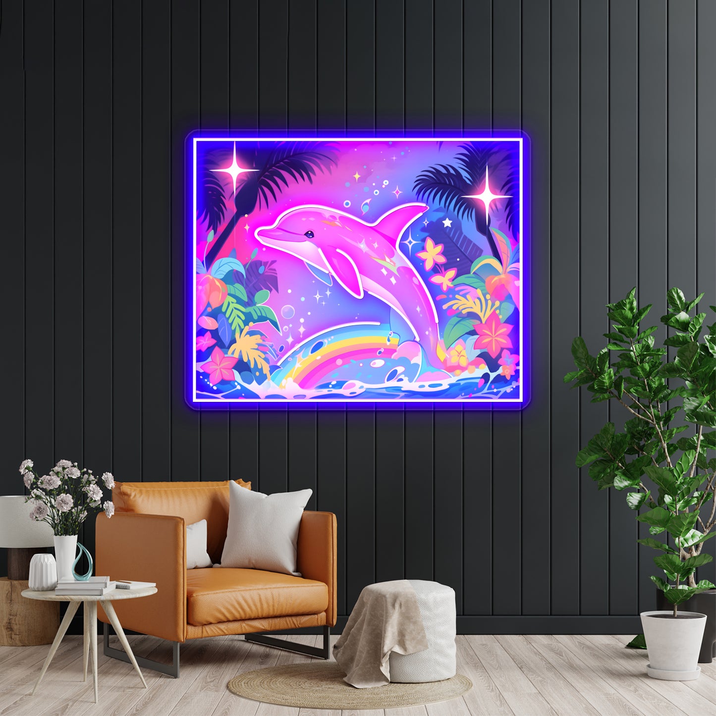 Y2k Aesthetic Dayglow Dolphin Dance Artwork Led Neon Signs