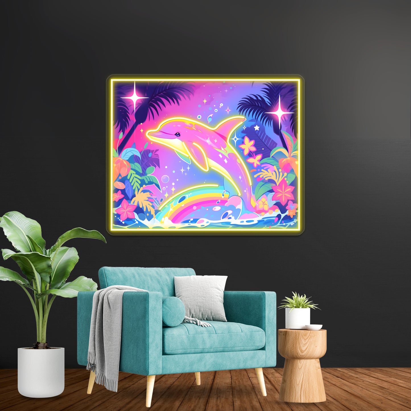 Y2k Aesthetic Dayglow Dolphin Dance Artwork Led Neon Signs