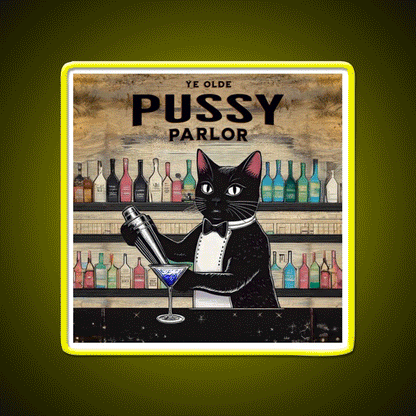 Ye Olde Pussy Parlor Man Cave Bar Led Neon Sign - Custom LED neon sign front view