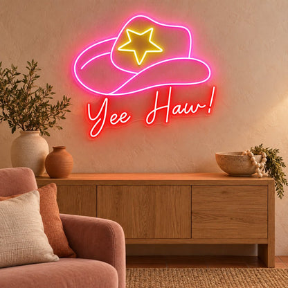 Yee Haw Cowboy Hat Star LED Neon Sign - Shineneon