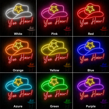 Yee Haw Cowgirl Hat Neon Sign LED Neon Sign color grid