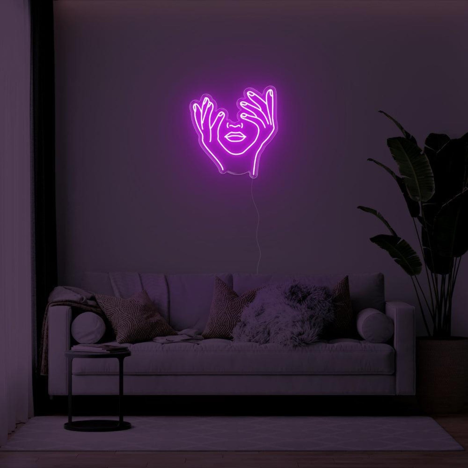 Yellow Abstract Hands Face Led Neon Sign For Modern Living Room Art | Shineneon