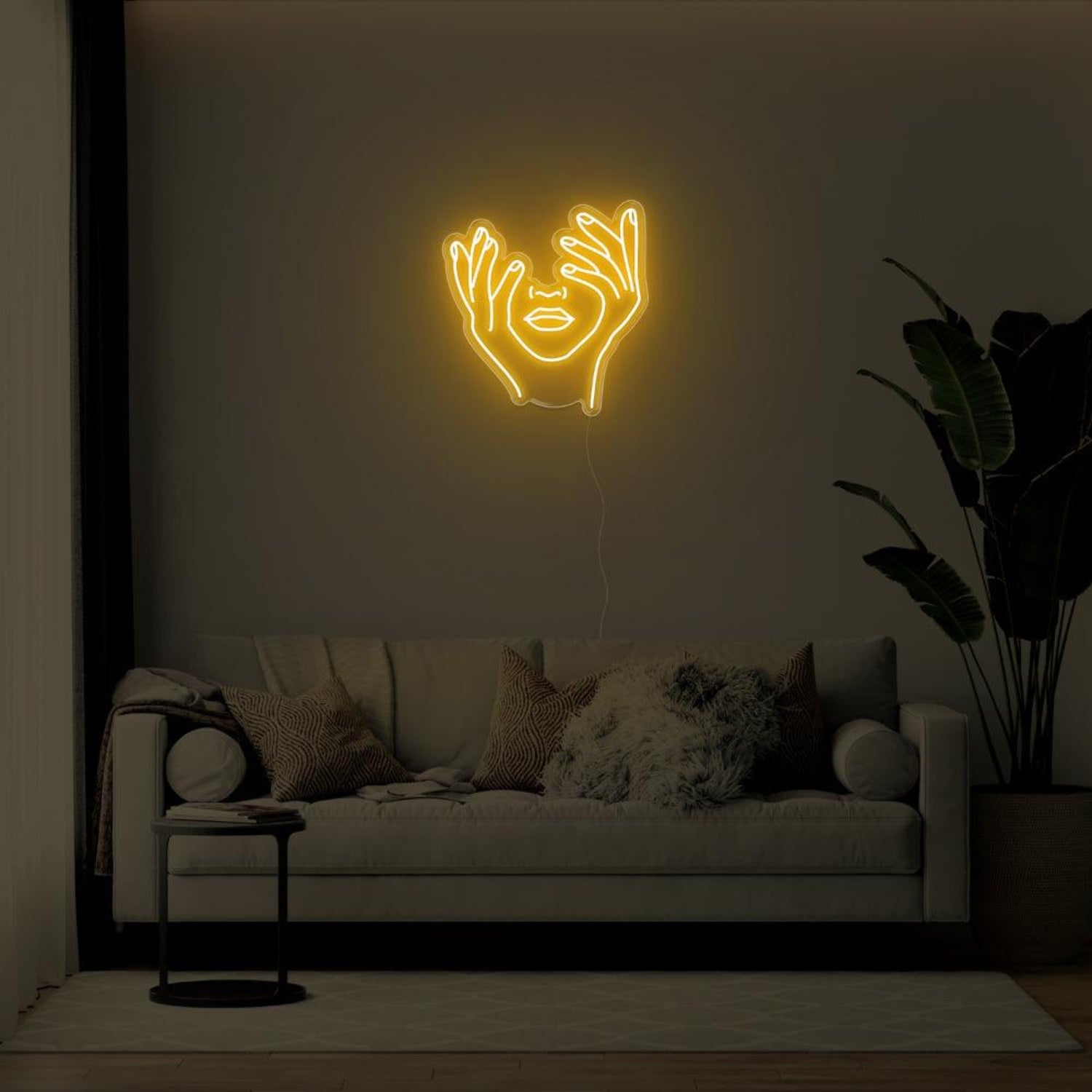 Yellow Abstract Hands Face Led Neon Sign For Modern Living Room Art | Shineneon