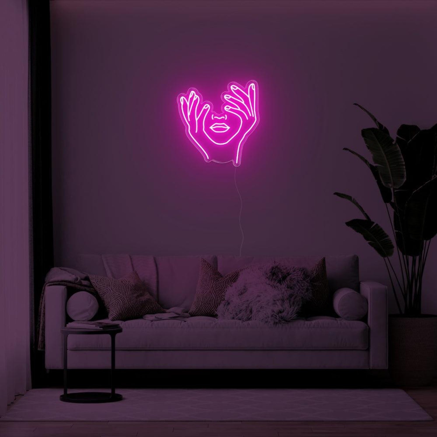 Yellow Abstract Hands Face Led Neon Sign For Modern Living Room Art | Shineneon