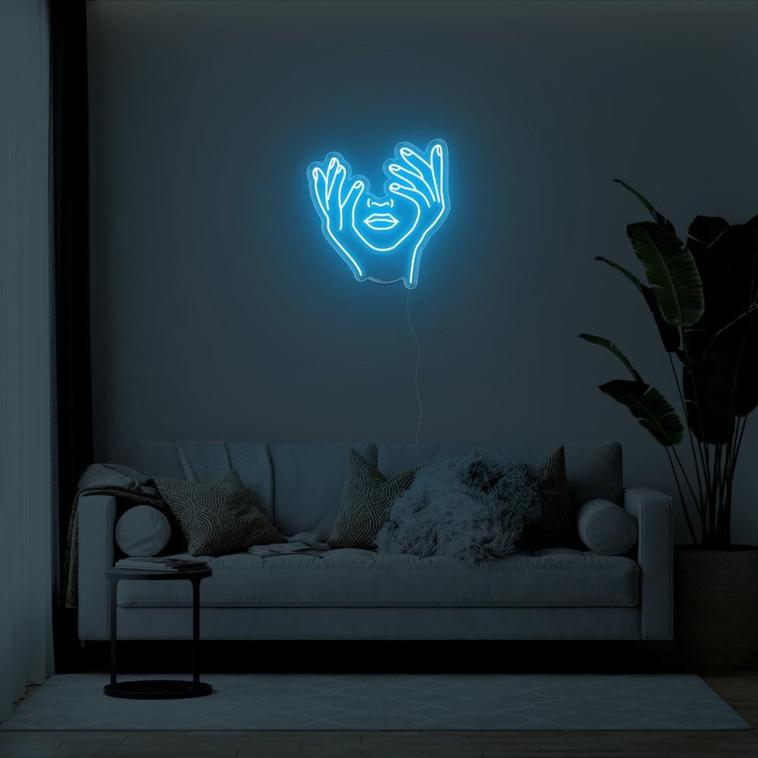 Yellow Abstract Hands Face Led Neon Sign For Modern Living Room Art | Shineneon