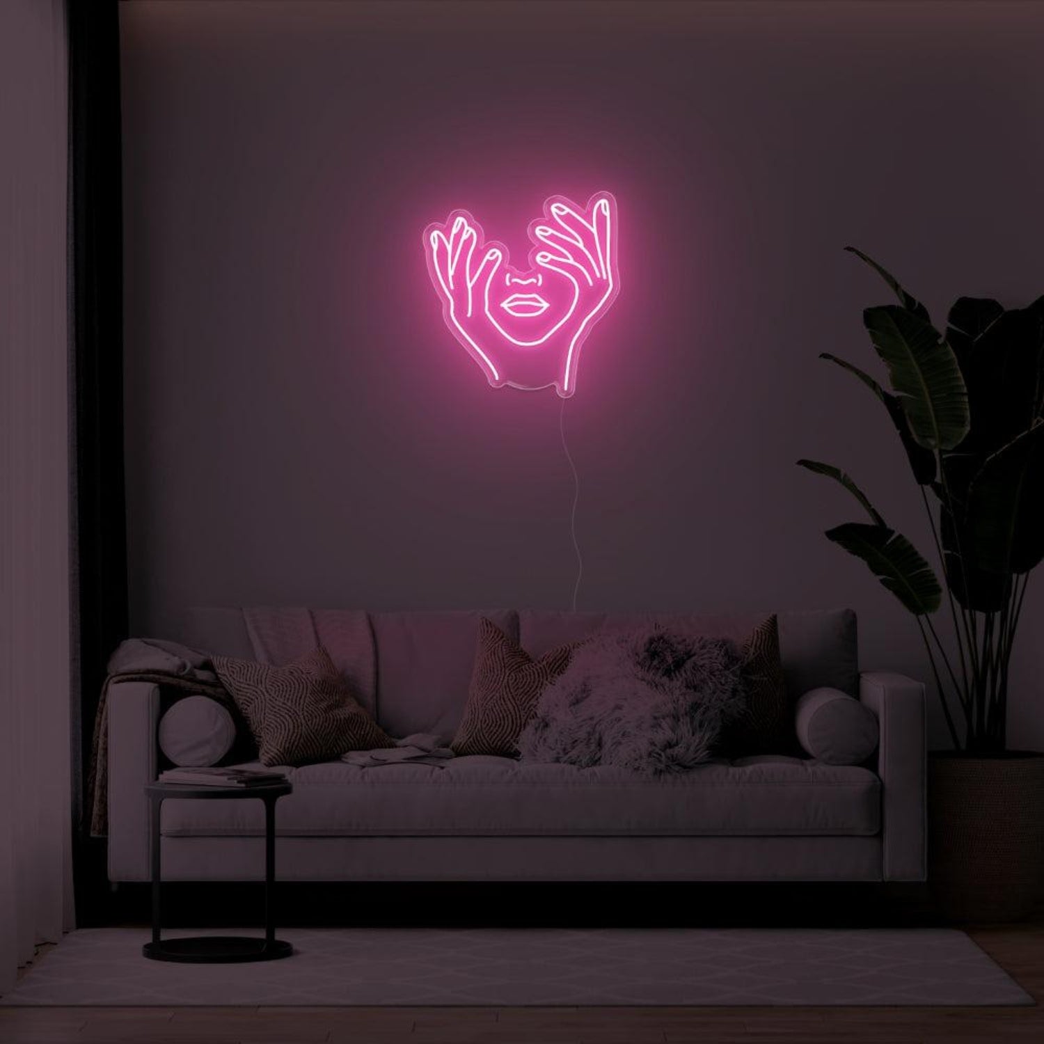 Yellow Abstract Hands Face Led Neon Sign For Modern Living Room Art | Shineneon