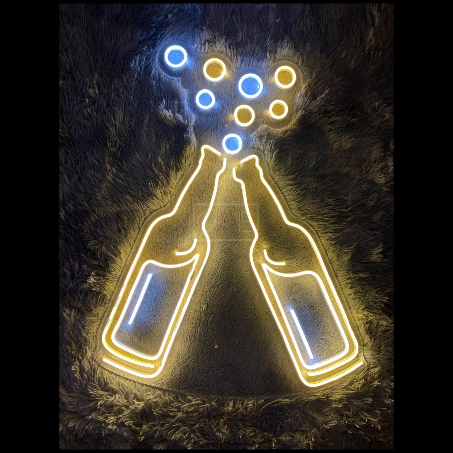 Yellow Blue Clinking Beer Bottles Led Neon Sign For Bar Home Decor | Shineneon