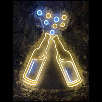 Yellow Blue Clinking Beer Bottles Led Neon Sign For Bar Home Decor | Shineneon