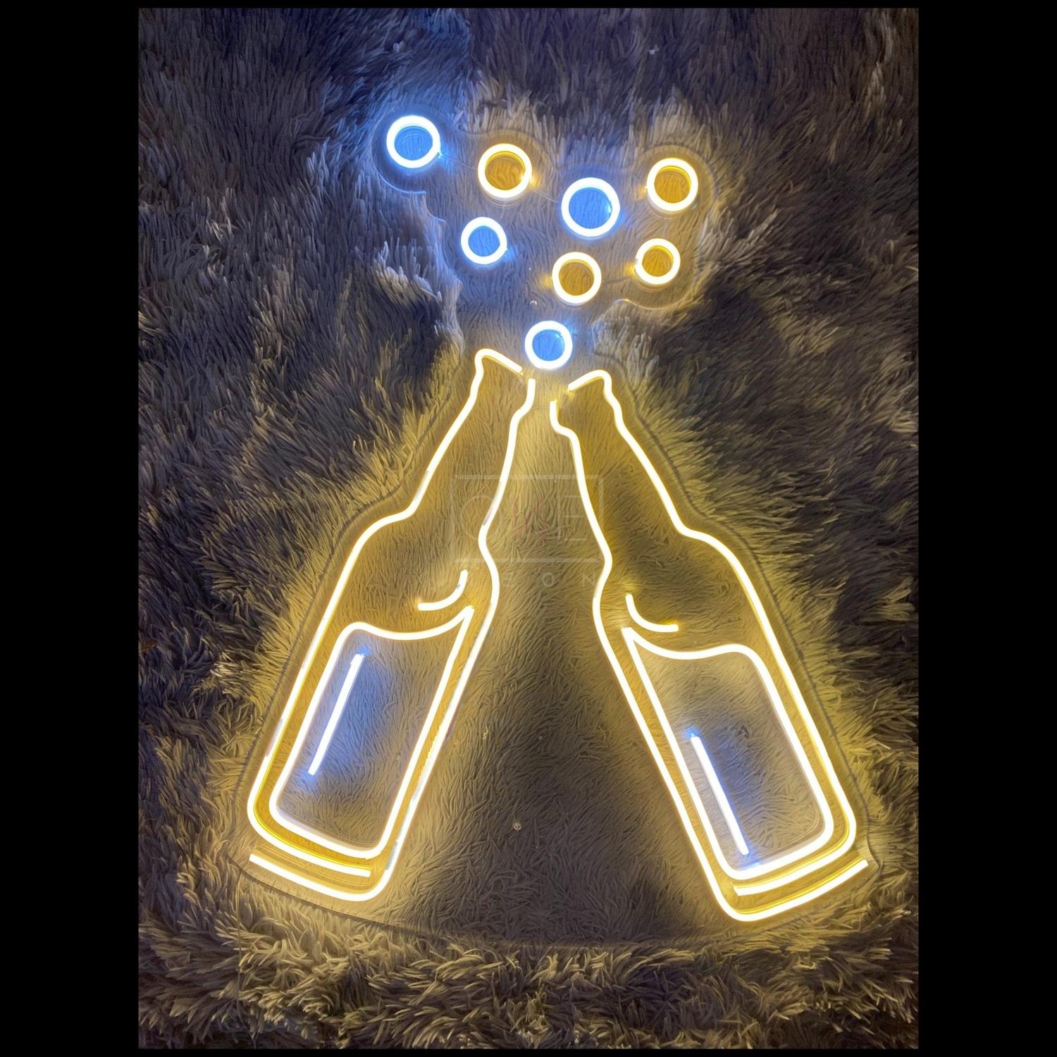 Yellow Blue Clinking Beer Bottles Led Neon Sign For Bar Home Decor | Shineneon