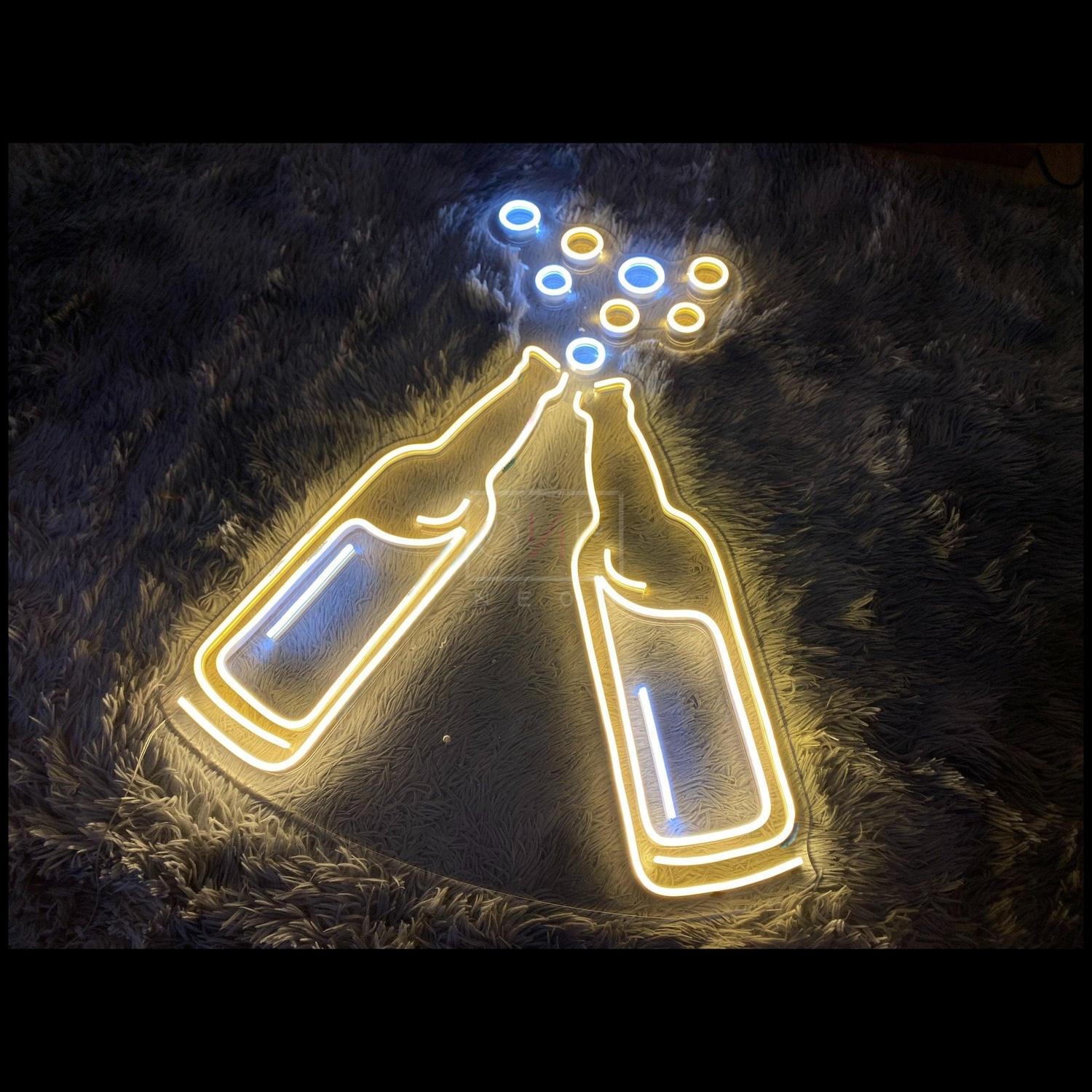 Yellow Blue Clinking Beer Bottles Led Neon Sign For Bar Home Decor | Shineneon