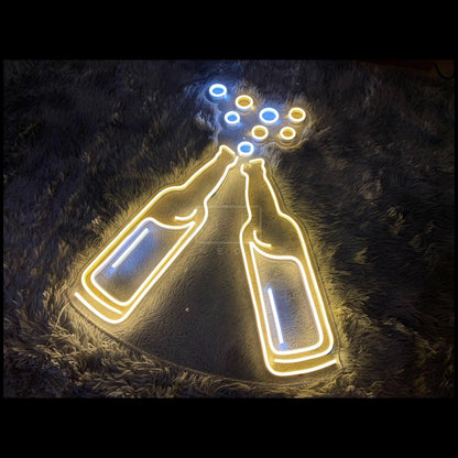 Yellow Blue Clinking Beer Bottles Led Neon Sign For Bar Home Decor | Shineneon