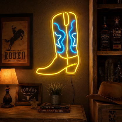 Yellow Blue Cowboy Boot Neon Sign LED Neon Sign real lifestyle scene