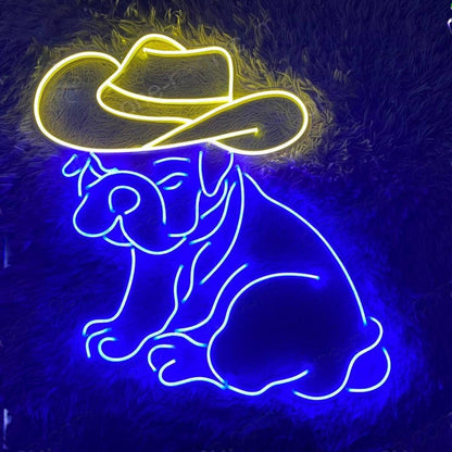Yellow Blue Cowboy Dog Led Neon Sign For Indoor Western Pet Decor | Shineneon