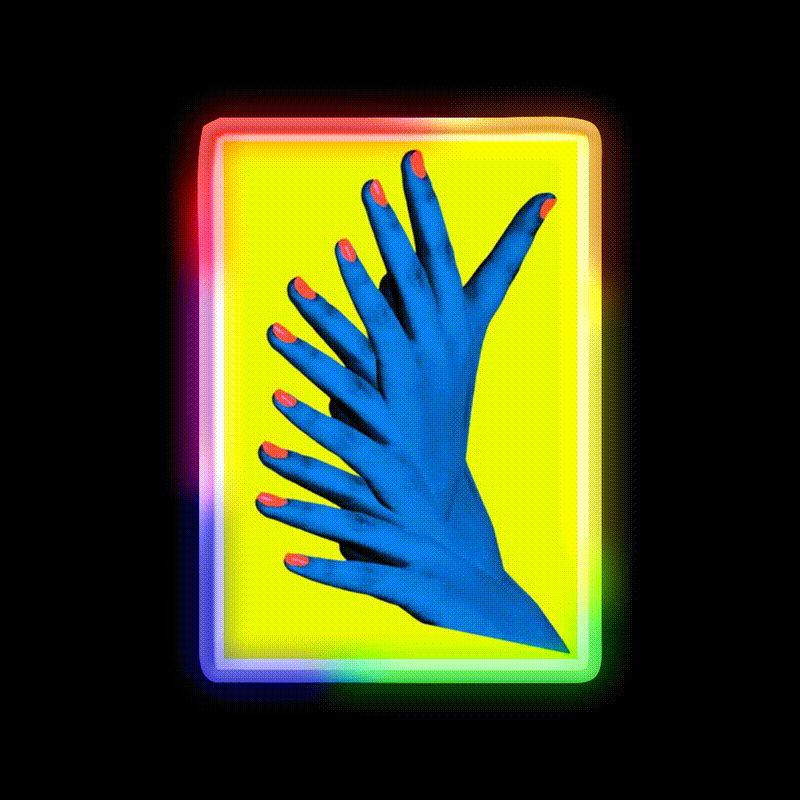 Yellow Blue Hand Fingers Body Trippy Photo Nail Salon Led Neon Sign Rgb Color - LED neon sign close-up detail