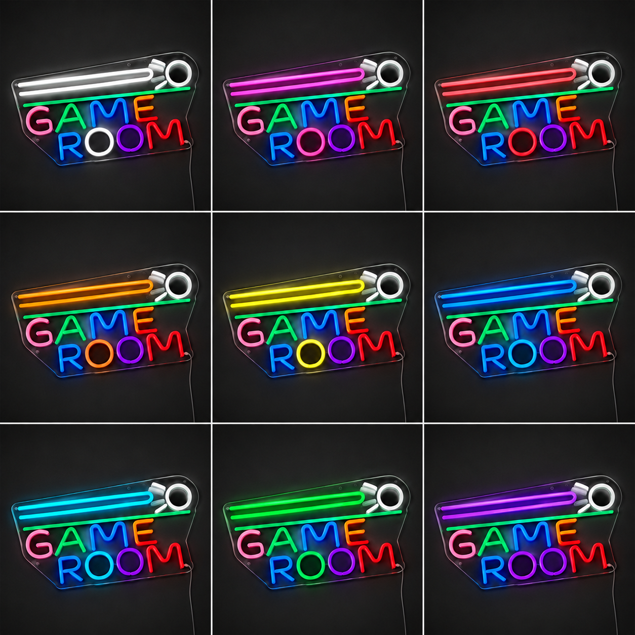 Yellow Game Room Basement Lounge Wall Decor LED Neon Sign color grid