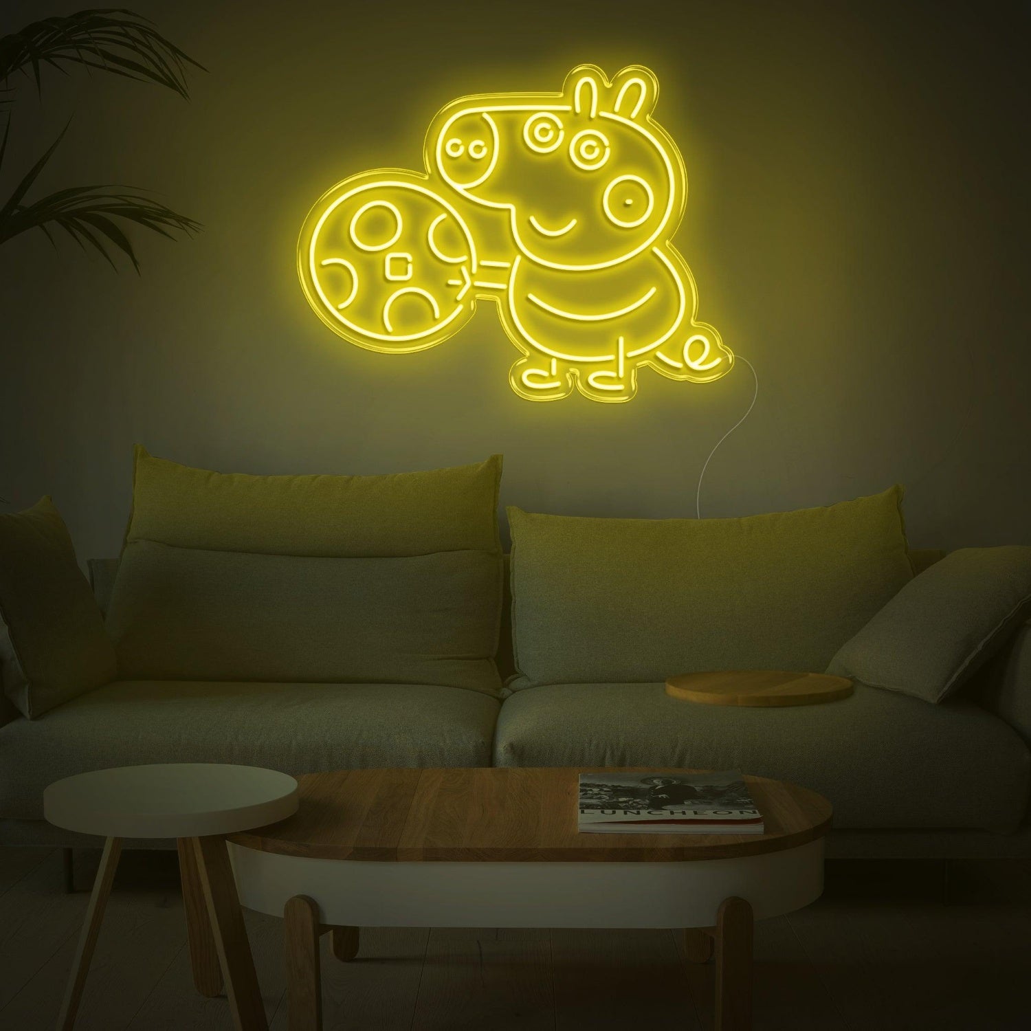Yellow George Pig With Record Led Neon Sign For Kids Room Decor | Shineneon