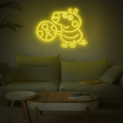 Yellow George Pig With Record Led Neon Sign For Kids Room Decor | Shineneon
